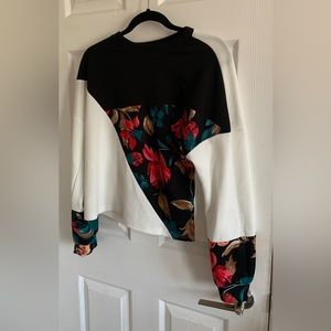 SHEIN Colorblock Floral Print Drop Shoulder Sweatshirt
